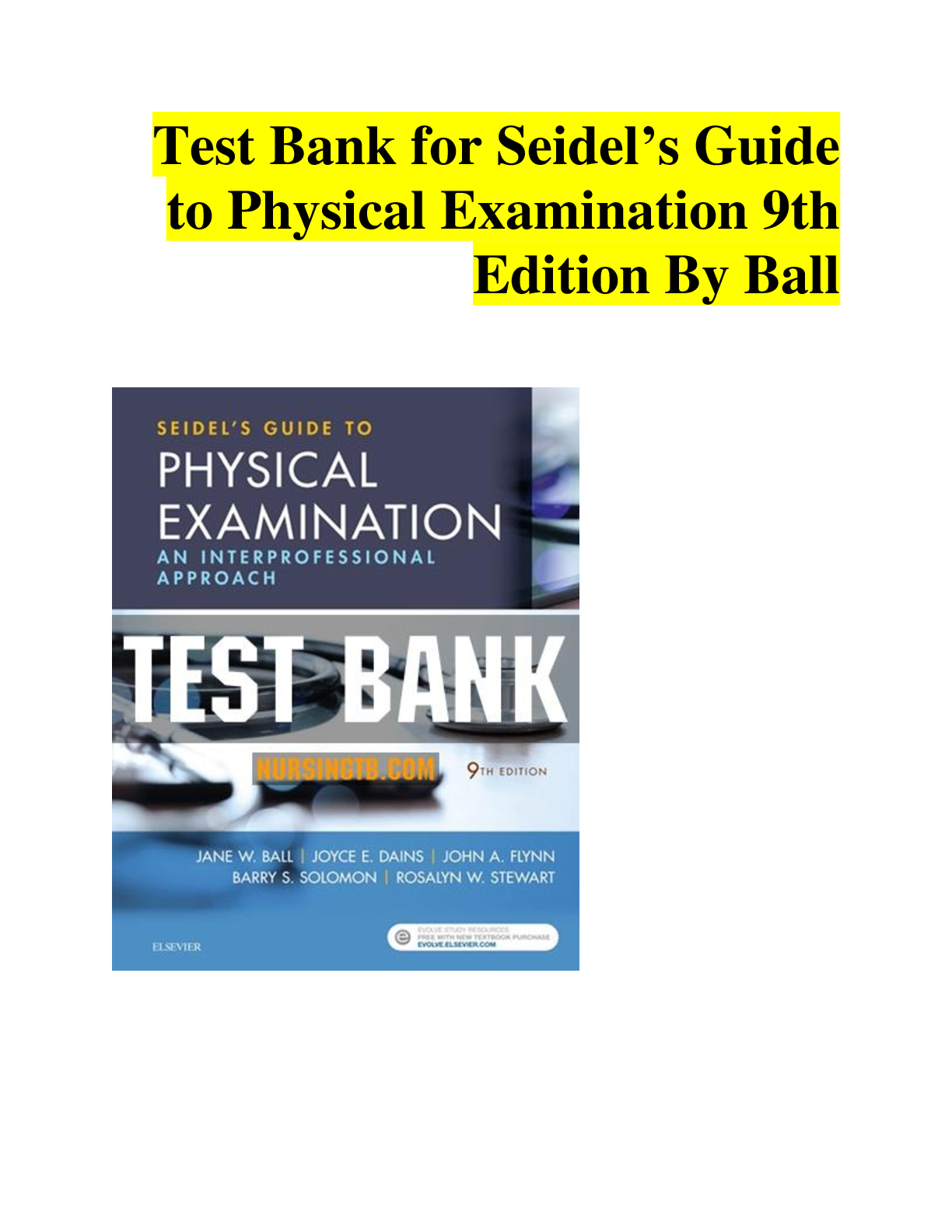 Preview image for Test Bank for Seidel’s Guide to Physical Examination 9th Edition By Ball